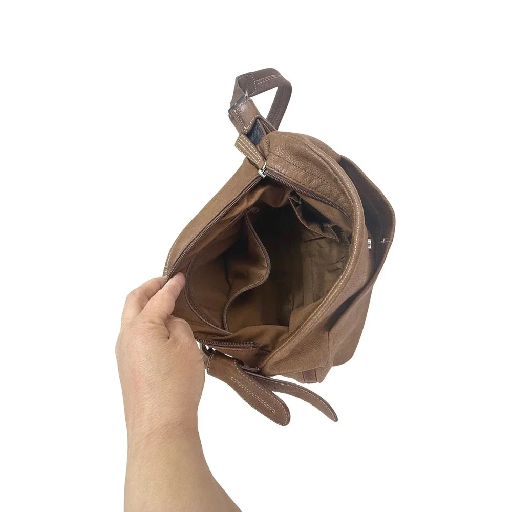 Stone Mountain Leather Shoulder Bag Medium Brown Buckle Strap Boho Classic Hobo